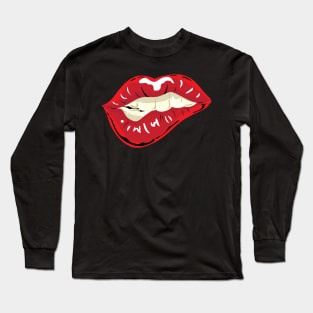 Biting Lip Design, Artwork, Vector, Graphic Long Sleeve T-Shirt